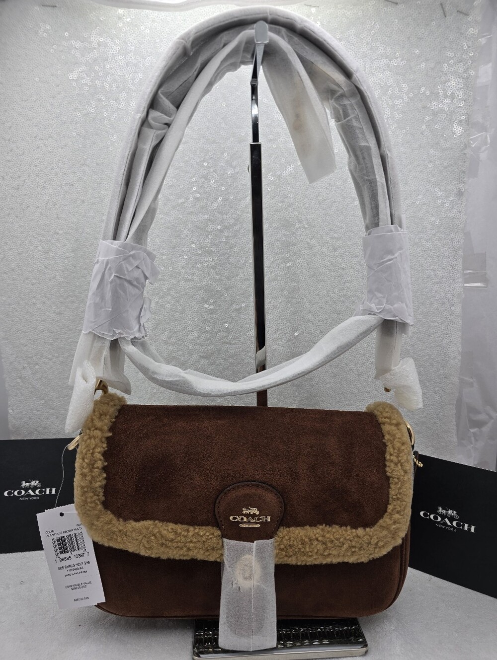 Coach Hadley Vintage Brown Colored Suede and Sherling  Shoulder Bag